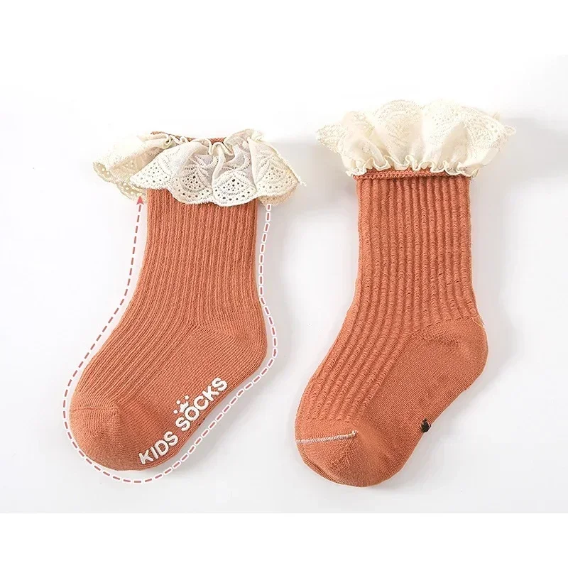 2/1 Pairs Girl Socks Ruffle Baby Spring Summer Children's Princess Socks Lace Cotton Medium Tube Autumn Girl Socks Baby