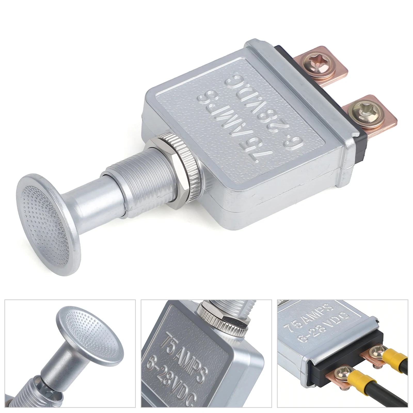 

Heavy Duty Push-Pull On/Off Switch 75 AMP 6-28V DC 2 Position SPST Silver Zink Alloy For Truck Tractor Agricultural Vehicle