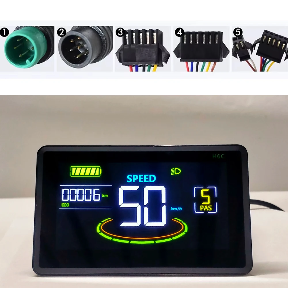 UART2 H6C Electric Bike Colorful LCD Bicycle Speedometer Display Meter 24V-60V Connection Plug Ebike intelligent  Mountain Bike