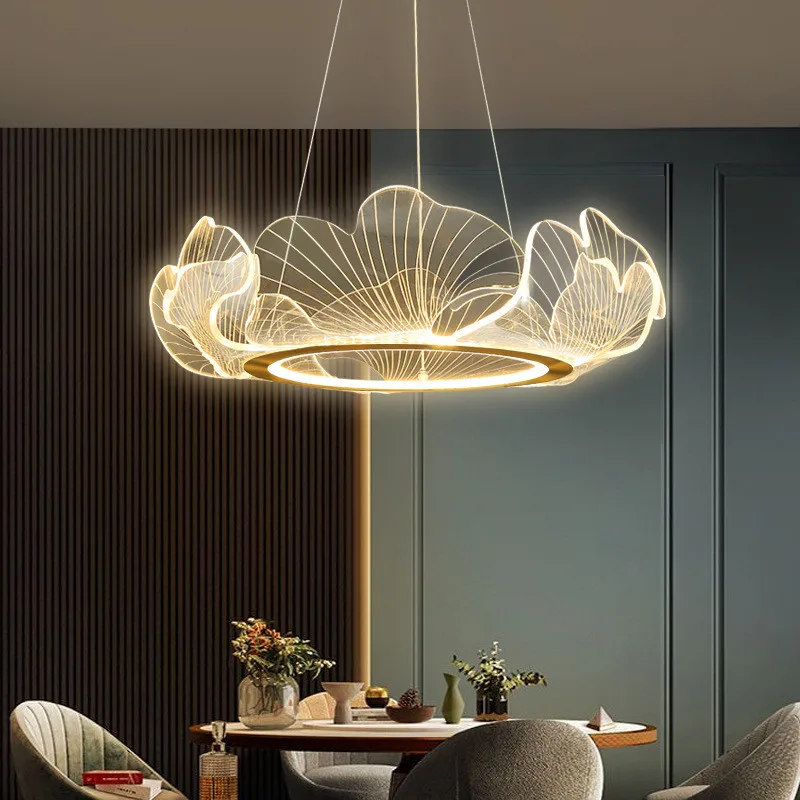 

Postmodern Light Luxury Living Room Chandelier Dimmable Nordic Modern Minimalist Dining Room Bedroom Lotus Leaf Led Light Lamp