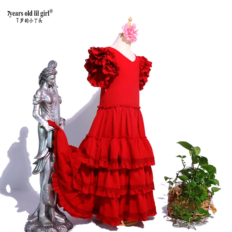 Abito da ballo spagnolo Flamenco Set per bambini gonna + sciarpa Pratica gonna da donna GB01