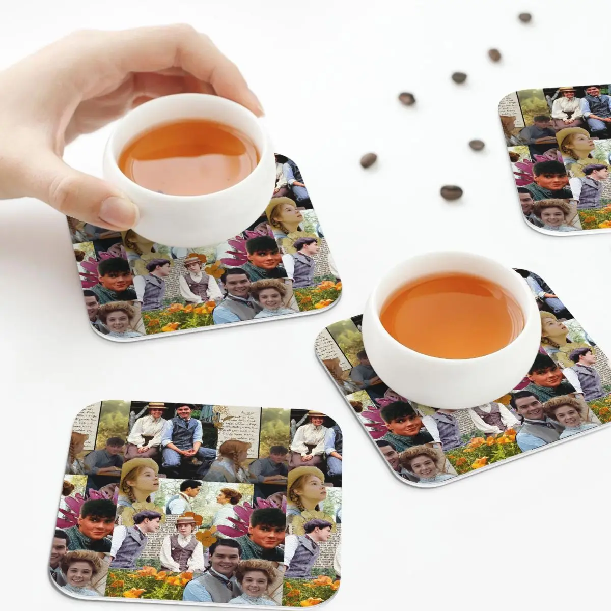 Anne Of Green Gables Collage Coasters PVC Leather Placemats Insulation Coffee Mats for Decor Home Kitchen Dining Pads Set of 6