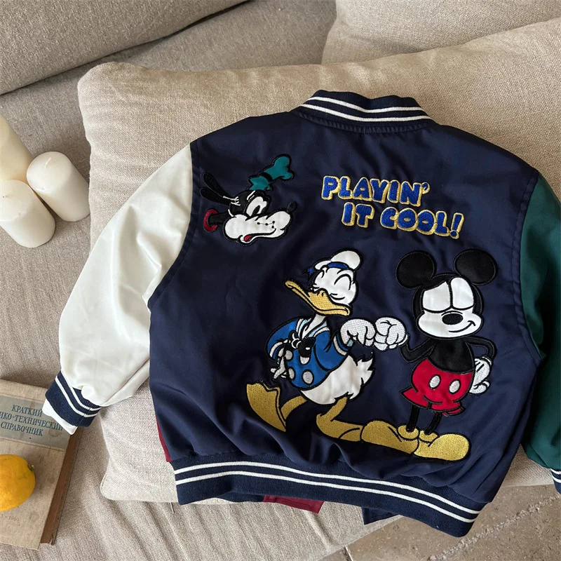 Mickey Mouse Donald Duck Embroidery Jackets For Kids 2025 Spring Baby Boys Girl Cartoon Baseball Coats Children Cotton Outerwear