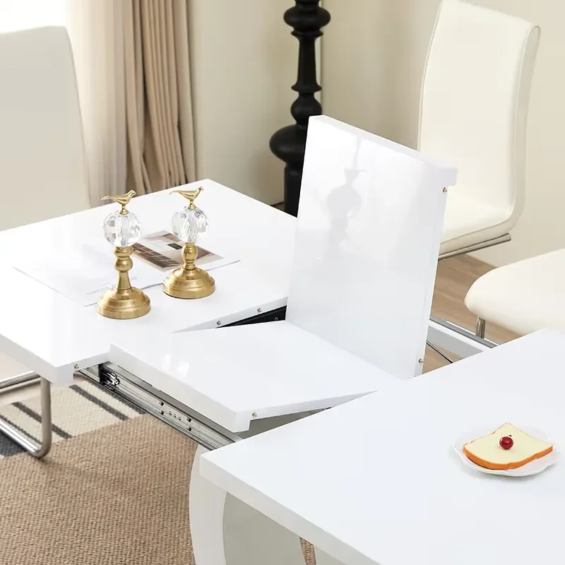 Modern Dining Room Kitchen Table and Chairs White Wooden Dining Table Set 8 Seater Wood Extendable Dining Table