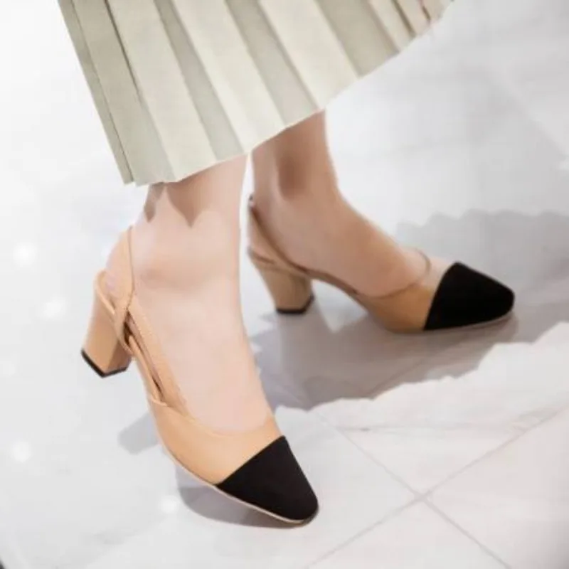 

Новинка 2024, летние женские сандалии, элегантные сабо на среднем каблуке с носком, удобная офисная женская обувь, модельные туфли на каблуке с пряжкой