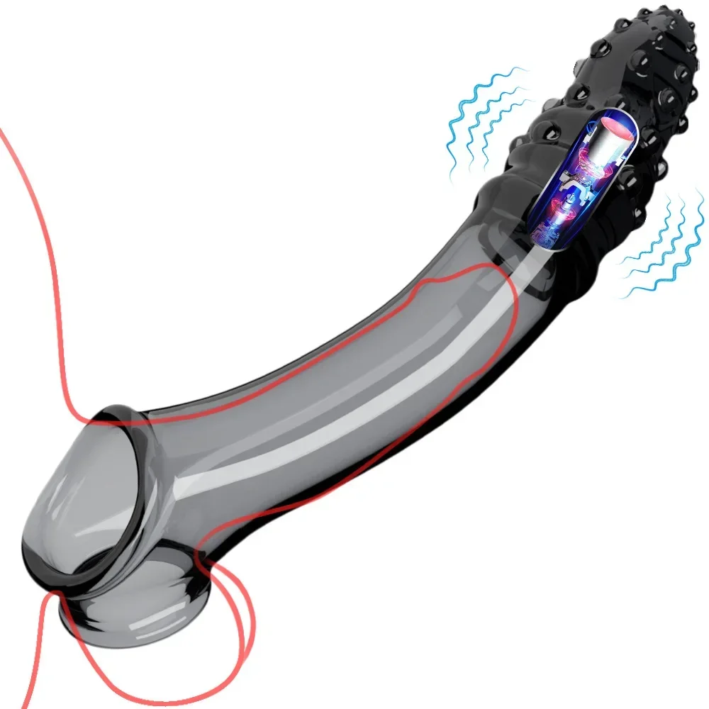 22cm Penis Sleeve Extensions Condom Male Enlargement Delay Vibrators Massager Cock Ring Vibrating Penis Cover Sex Toys For Men