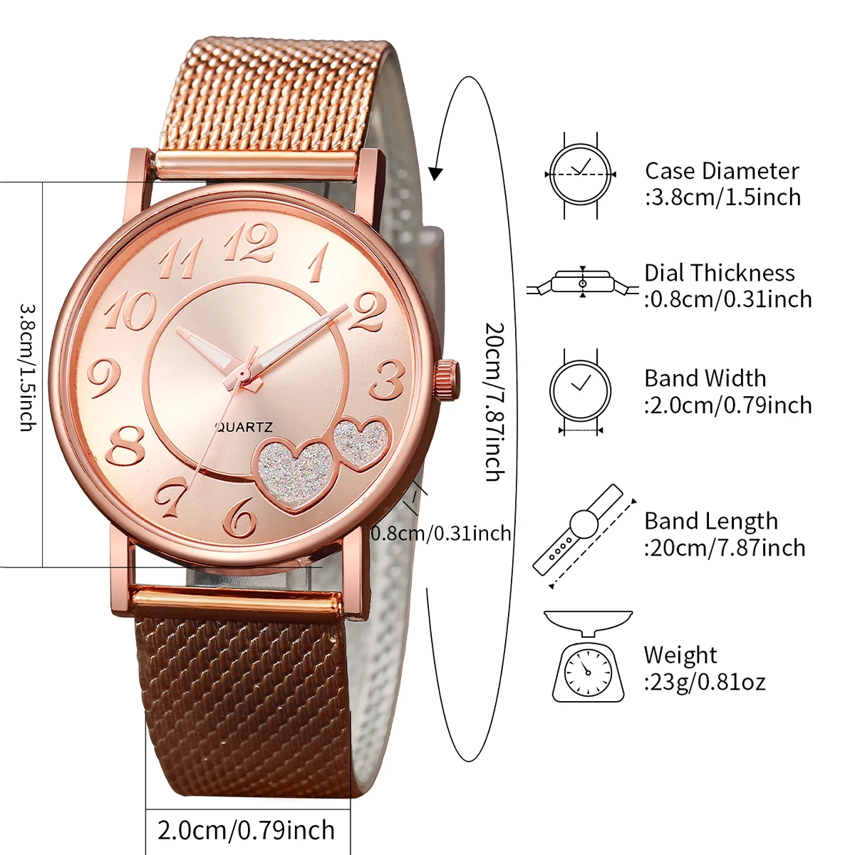 6PCS/Set Fashion Heart Dial Women\'s Watch Casual Plastic Band Quartz Watches Rhinestone Heart Jewelry Set(Without Box)