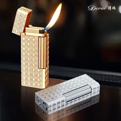 2024 DERUI Metal Retro Mini Oblique Fire Inflatable Lighter Exquisitely Carved Side Pulley Ignite Gas Pipe Lighters Smoking Gift