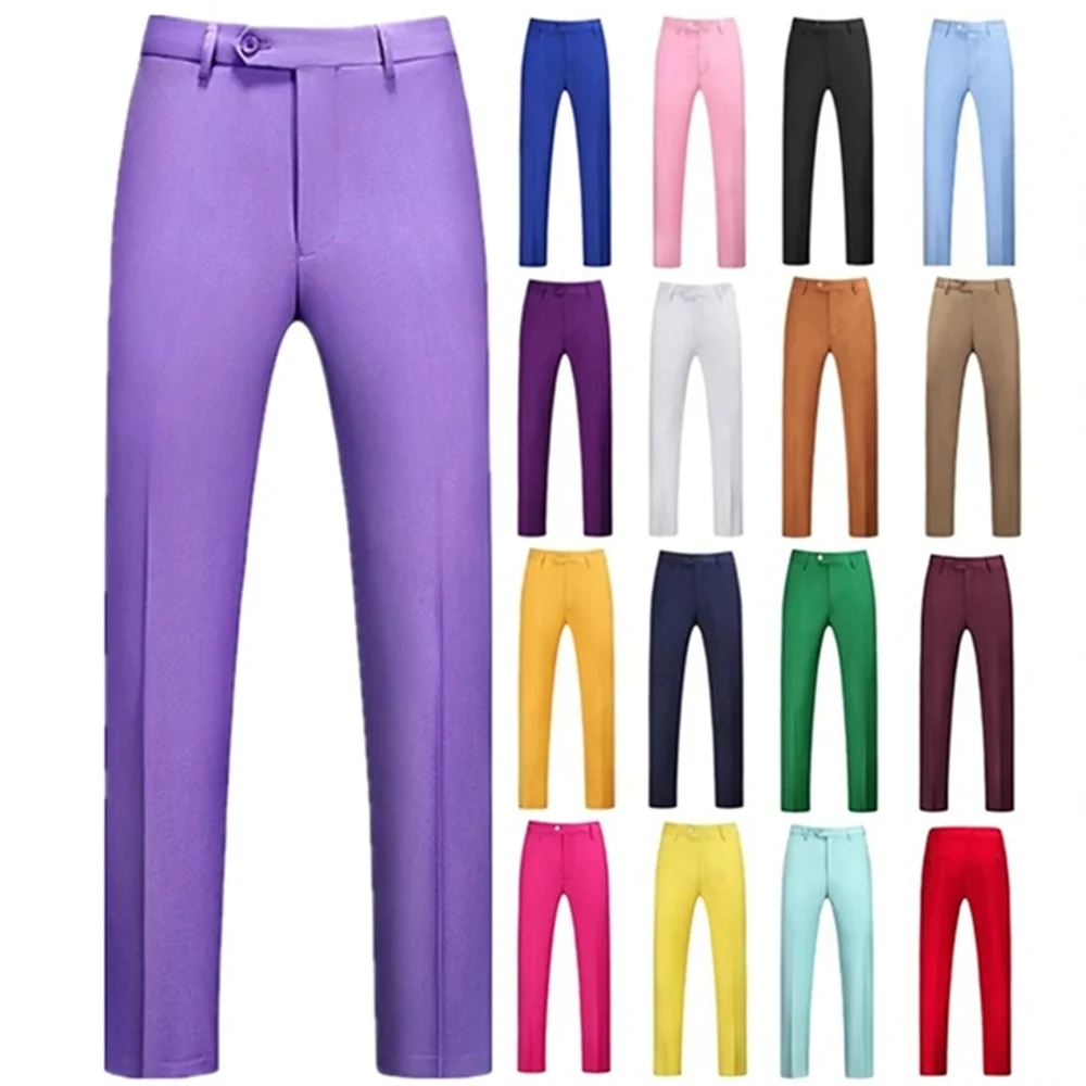 

Fashion New Men's Leisure Casual Boutique Solid Color Business Groom Wedding Pants Trousers