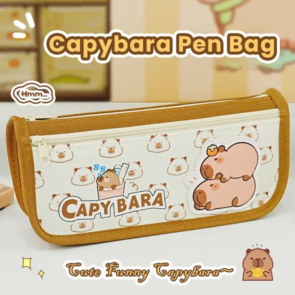 High Quality Oxford Cloth Pen Bag Double Layers Capyabra Pencil Case Large Capacity Pen Box Back To School