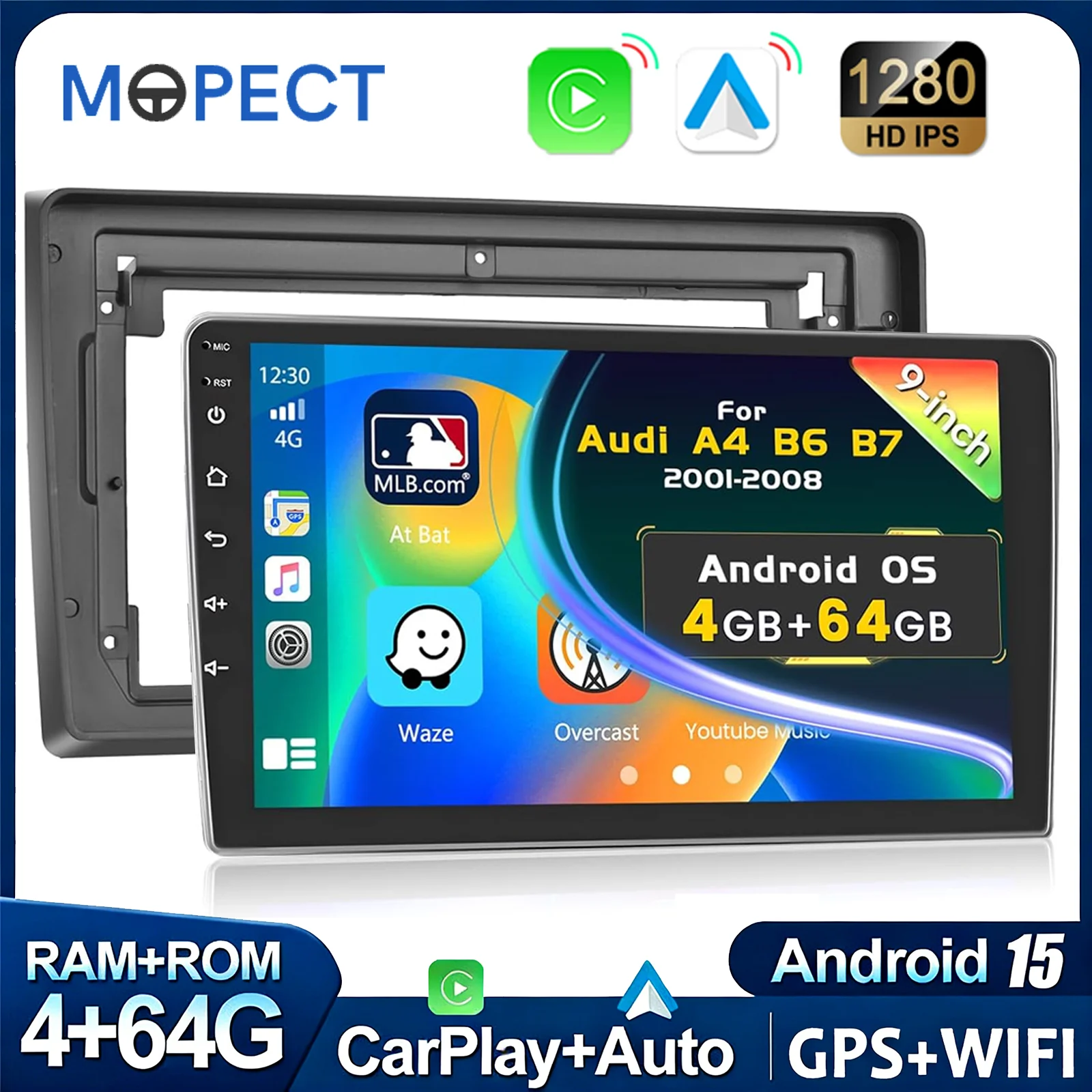 Autoradio MOPECT 64G per Audi A4 S4 RS4 8e 8f B6 B7 SEAT EXEO Android Auto Carplay Stereo Auto GPS Lettore Multimediale Automobilistico
