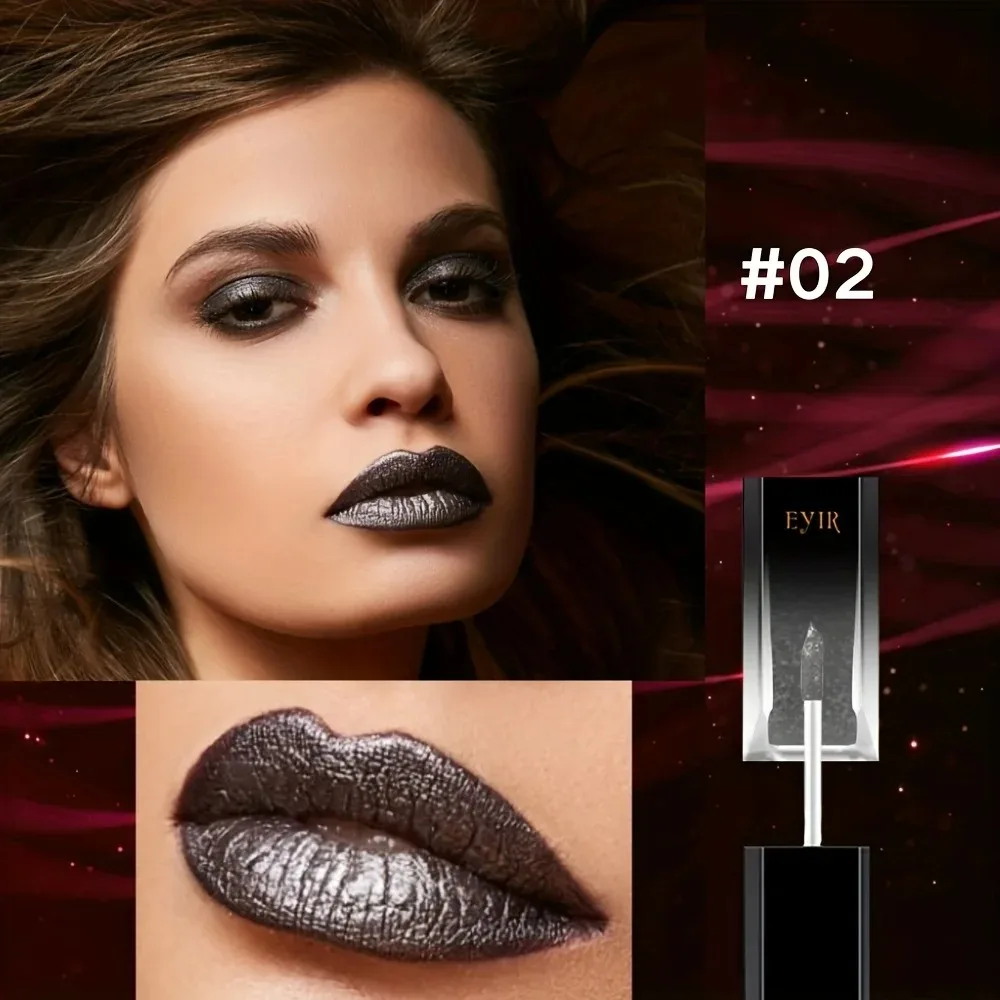 Metallic Liquid Lipstick Black Silver Color 2-in-1 Lip Gloss Eye Shadow High Shine Shimmer Makeup Cosmetic Long Lasting