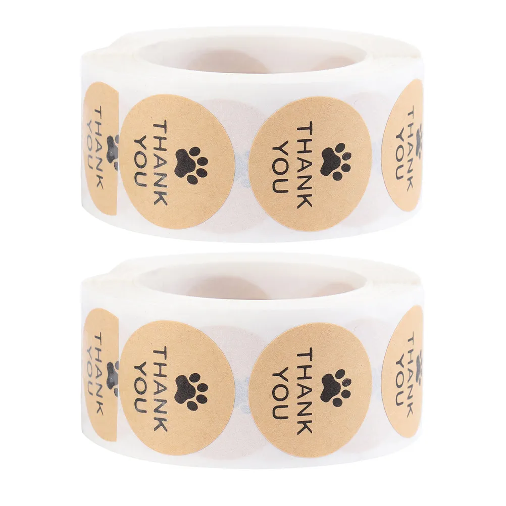 

2 Rolls Premium Self-Adhesive Thank You Stickers Kraft Paper Roll for Candy Bags Biscuit Packaging Party Favors Birthday Wedding
