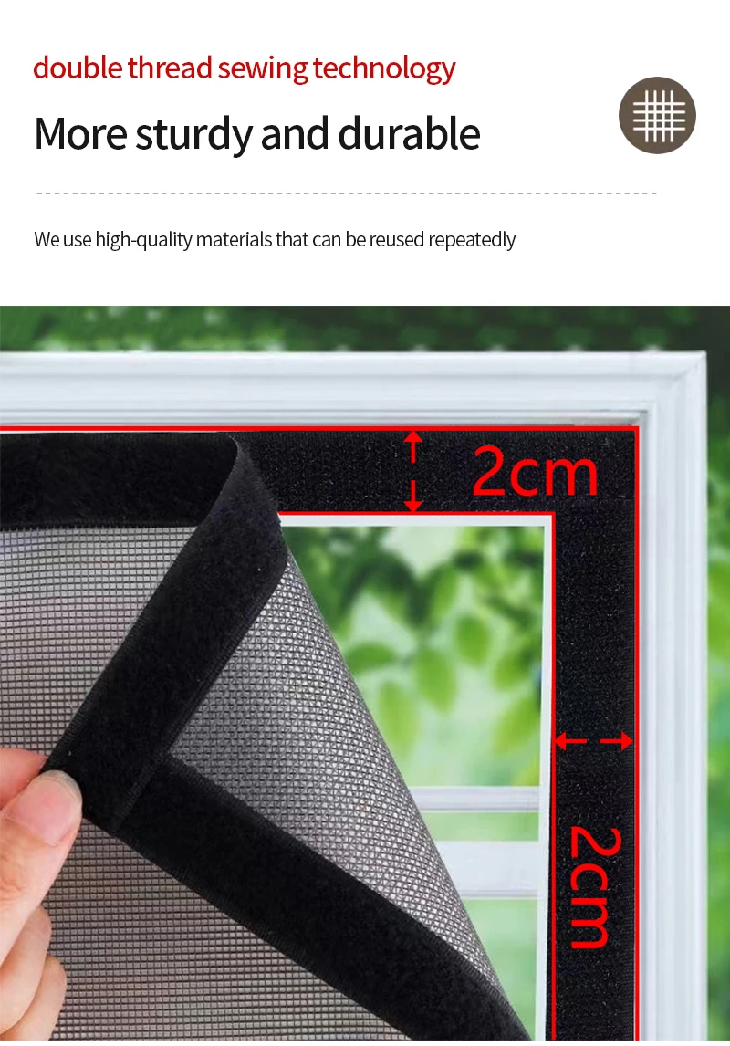 Selbstklebende, wiederverwendbare Moskitonetze für Fenster, Anti-Moskito-Fenstergitter, Tüll, im Sommer waschbares Netz, anpassbare Größe – Detail 4