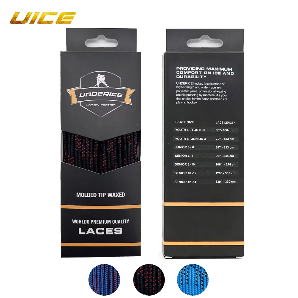 UICE 84-130inch Ice Hockey Skate Laces Hockey Skate Shoe Lacer Dual Layer Braid Reinforced Waxed Tip Hockey Accessories