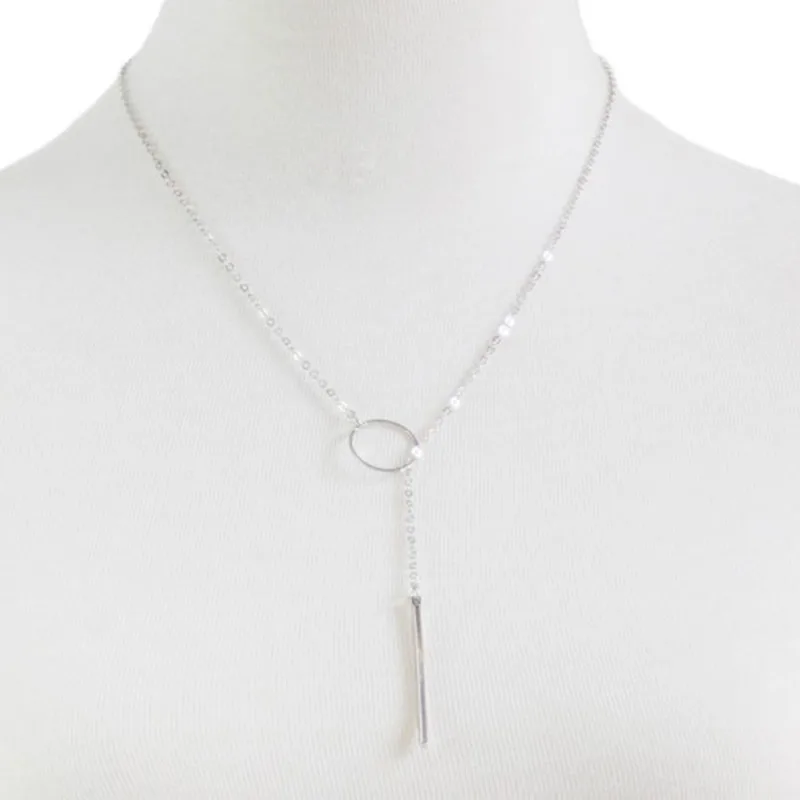 

Women's Minimalist Metal round Circle Bar Pendant Necklace Vintage Rectangle Clavicle Chain Charm Collar Jewelry for Girls