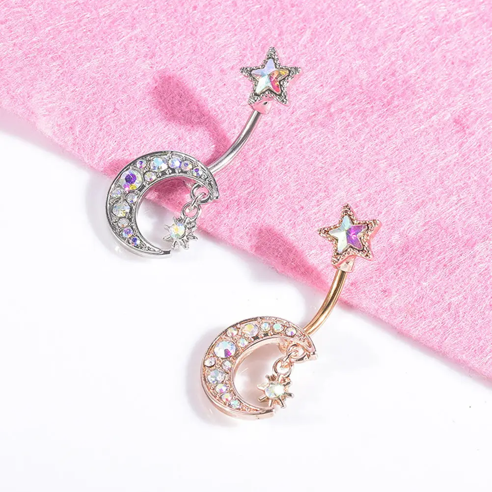Moon Star Navel Ring Fashion Piercing Jewelry Set Stainless Steel Body Piercing Set Cool Accessory for Navel Nose Lip Eyebrow