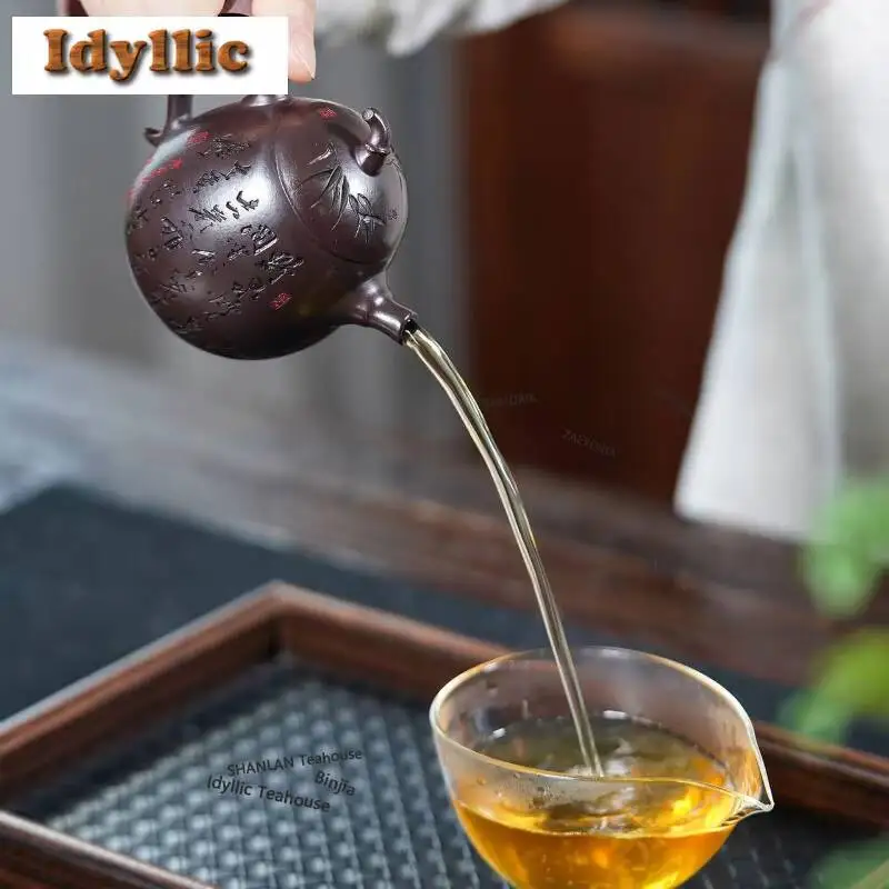 220ml Retro Yixing Purple Clay Teapots Handmade Bamboo Joint Aubergine Pot Raw Ore Purple Robe Jade Sand Mud Kettle Zisha Teaset