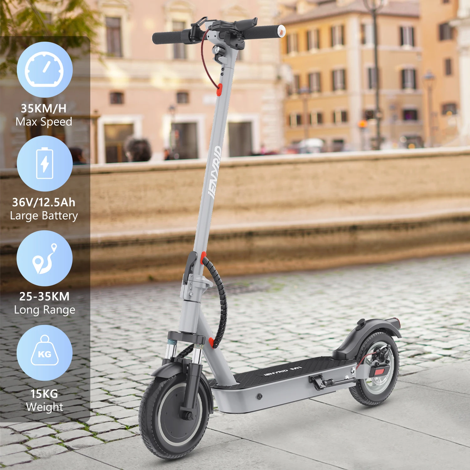 Electric Scooter For Adults With 10inch Solid Tire 500W Motor 35mph Top Speed 25miles Range, Dual Suspension 36V 12.5Ah Battery