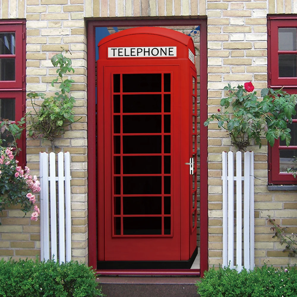 Londyńska czerwona naklejka na drzwi telefonu 3D paryż nowoczesna tapeta artystyczny Design PVC naklejka do pokoju ozdobne wyjmowane plakaty z zamrażarką — zdjęcie 5