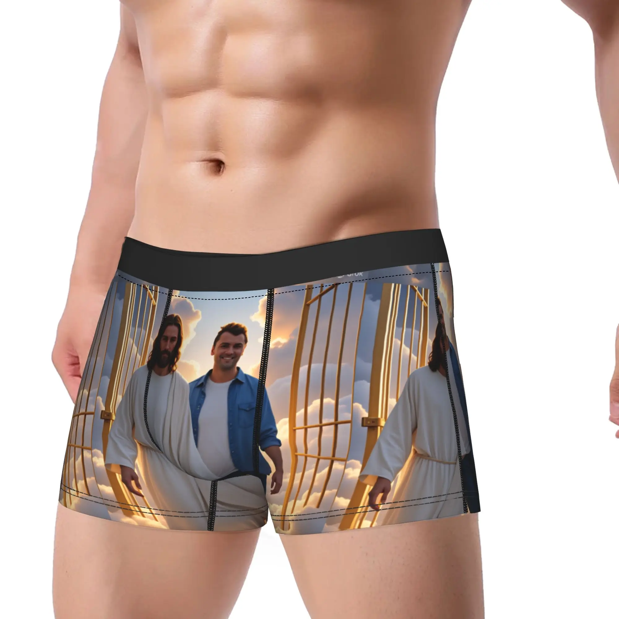 Charlie Kirk Jesus Walking Clouds Underwear  Men Underpants Custom DIY Novelty Boxershorts Quality Boxer Brief Plus Size 2XL