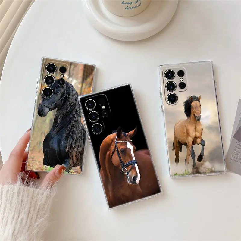 Horses Galloping Animal painting Phone Case For Samsung Galaxy S24 S23 Ultra 5G S22 S20 Plus S21 FE Clear Case Cover Horse Funda