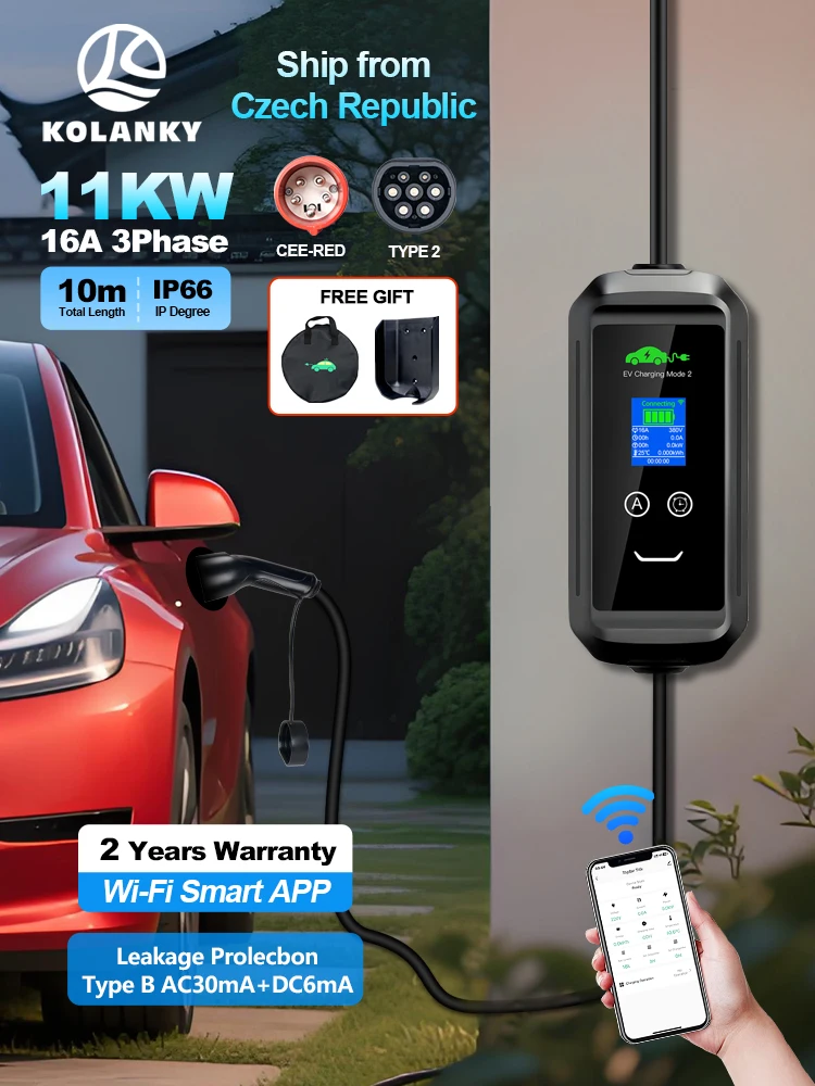 Kolanky 16a 11kw 32a 7kw Eletric Voertuig Ev Oplader Type 2 Iec62169 Tuya App Wifi Control Set Oplaadtijd Phev Auto 5/10M - afbeelding 2