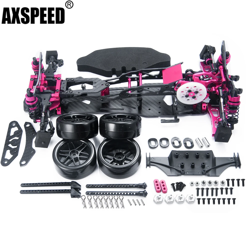 AXSPEED Metal Alloy RC Car Chassis Frame Body Kit With 4 Wheels For 1/10 Sakura D5 MR Remote Control Flat Road Drift Car