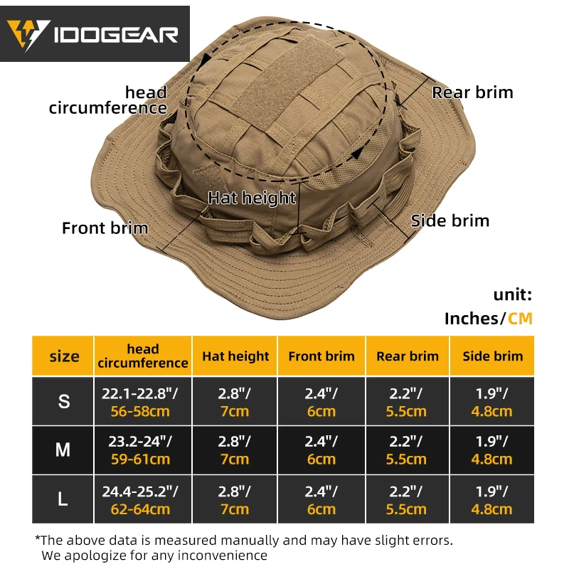 IDOGEAR التكتيكية Boonie قبعة الغابة قبعات للحماية من الشمس قابل للتعديل تنفس واسعة حافة قبعة لصيد الأسماك 3623