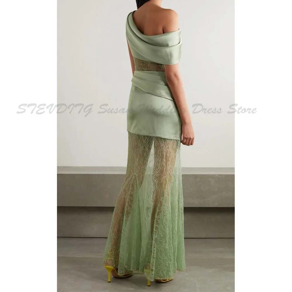Green Prom Dresses Women One Shoulder Perspective Sleeveless High Quality Floor Length Celebrity Banquet Fit Formal Occasion