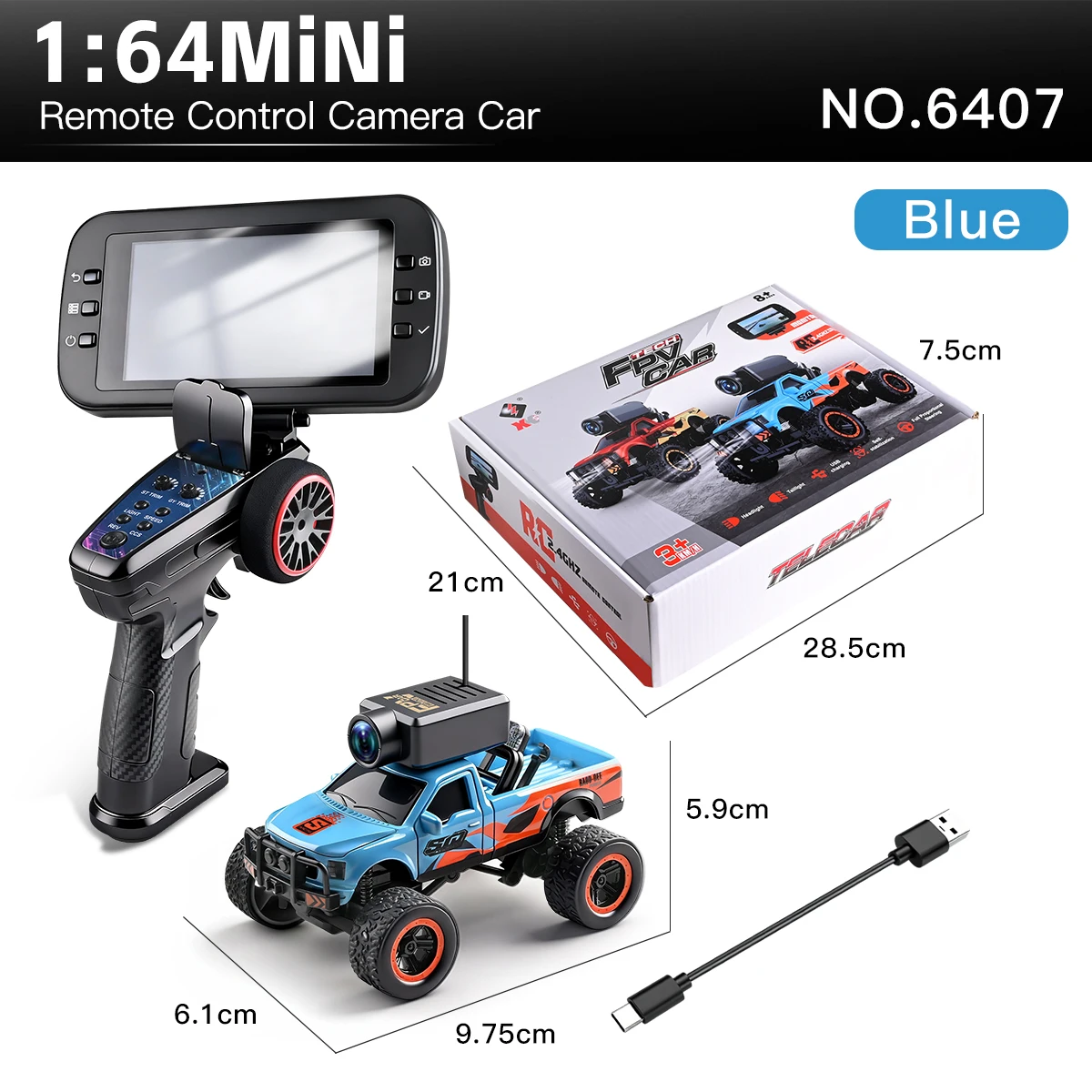 Nieuwe Wltoys 6407 1:64 Mini FPV RC auto met camera en monitor, WiFi app-besturing, snelle drift raceauto, bureaublad speelgoed, cadeau