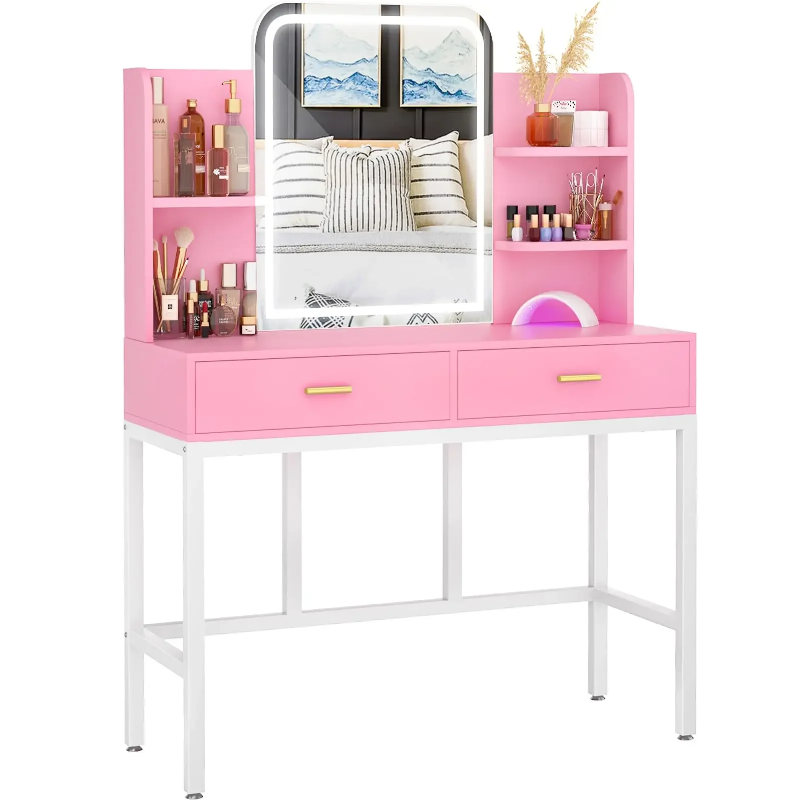 

' Girls Bedroom Furniture White Vanity Makeup Table Princess Dressing Make Up Table LED Light Dresser-Amazon customization