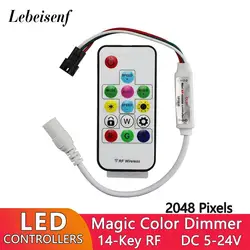 SP103E LED Controller DC 5V 12V 24V 2048 Pixels 14-Key RF Wireless Remote Dimmer for WS2811 WS2812B Addressable RGB Strip Lights