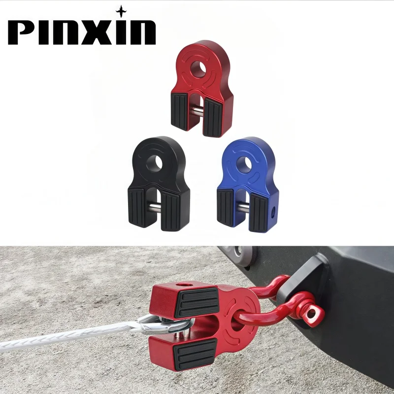 PinXin-manillo de cabrestante de aluminio, gancho de remolque plano con pasador de hierro y protector de goma Universal para camioneta ATV UTV SUV