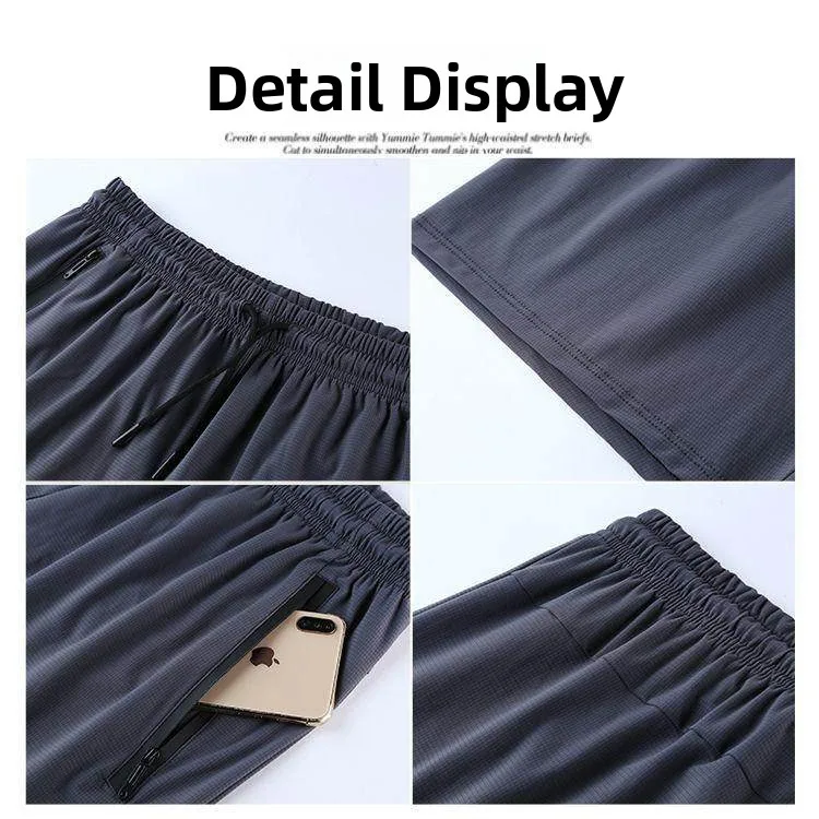 

Мужские спортивные шорты для фитнеса и тренировок из ледяного шелка, тонкие, длиной до колена, быстросохнущие, дышащие, для бега, летние