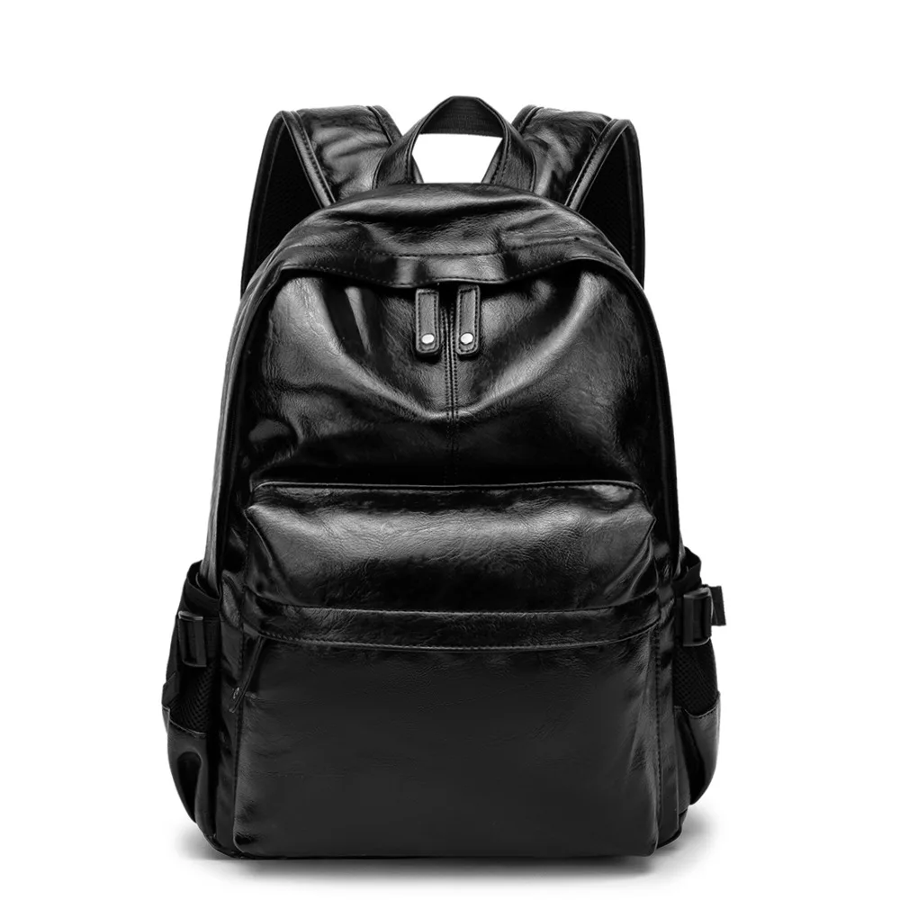 

Fahion Men Backpack Solid PU Leather Zipper Double Shoulder School Bags Students Teenage Youth Casual Laptop Travel Backpacks