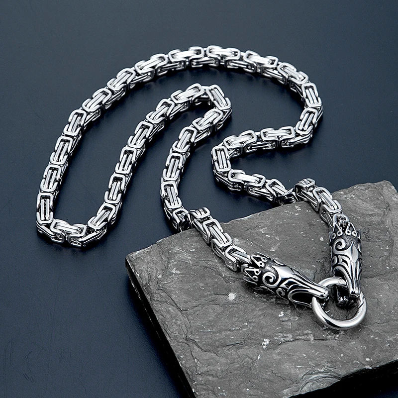 

New Viking Dragon Head Japanese Chain Necklace Hip Hop Trendy Men stainless steel Pendant Male Europe and America Street jewelry