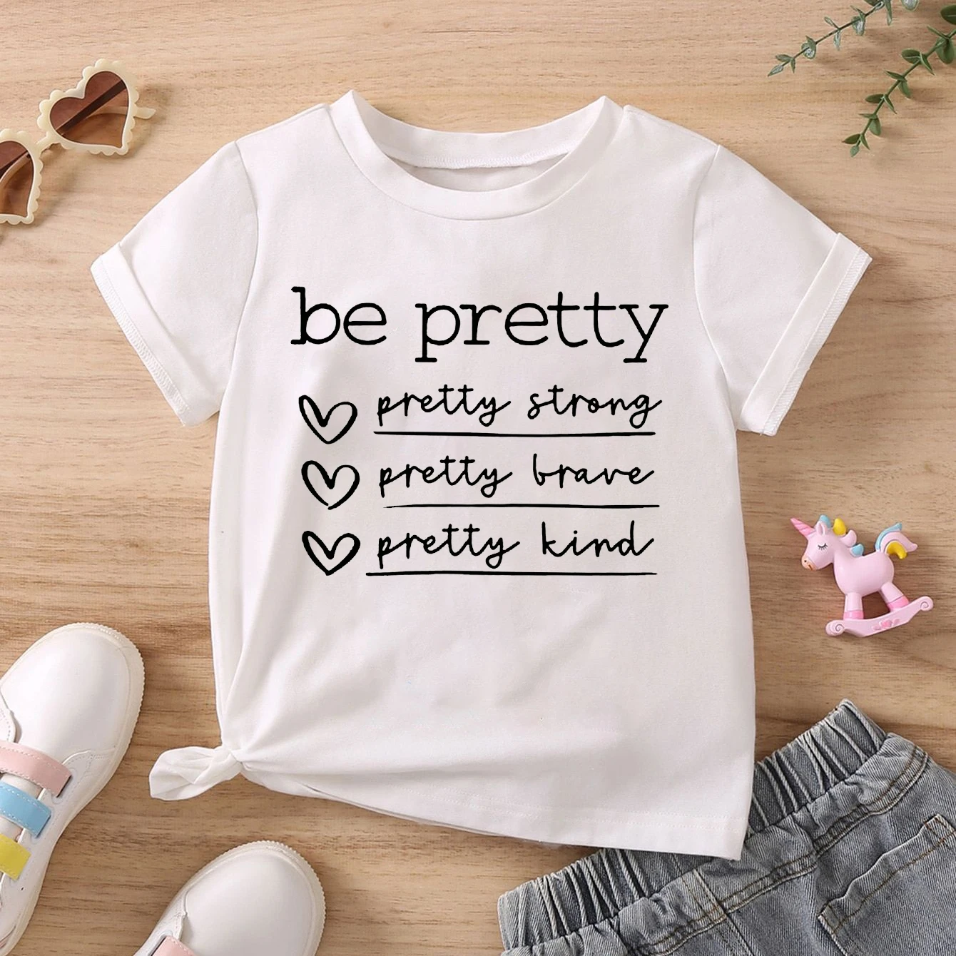 

Be Pretty Prtty Strong Pretty Kind Print Child Shirt Summer Kids T-shirt Boys Girls Short Sleeve Top Clothes Children Casusl Tee