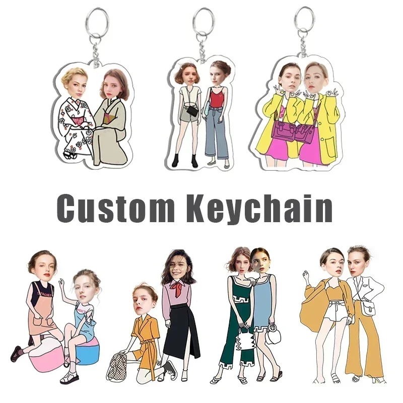 Custom Personal Keychain Girls' Good Friends Photo Key Chain Cute Pendant Backpack Cartoon Accessories Decor Collect Gift