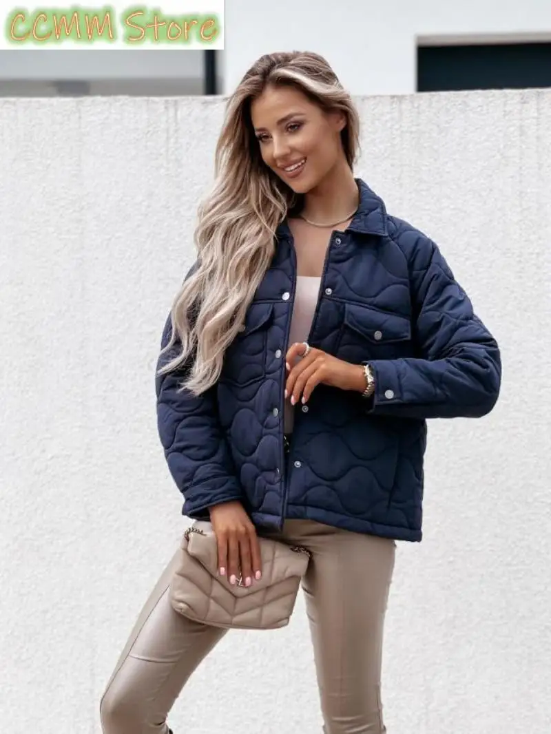 Women's Clothing Autumn and Winter New Fashion Commuter Long Sleeve Button Pocket Decorative Cotton-padded Jacket