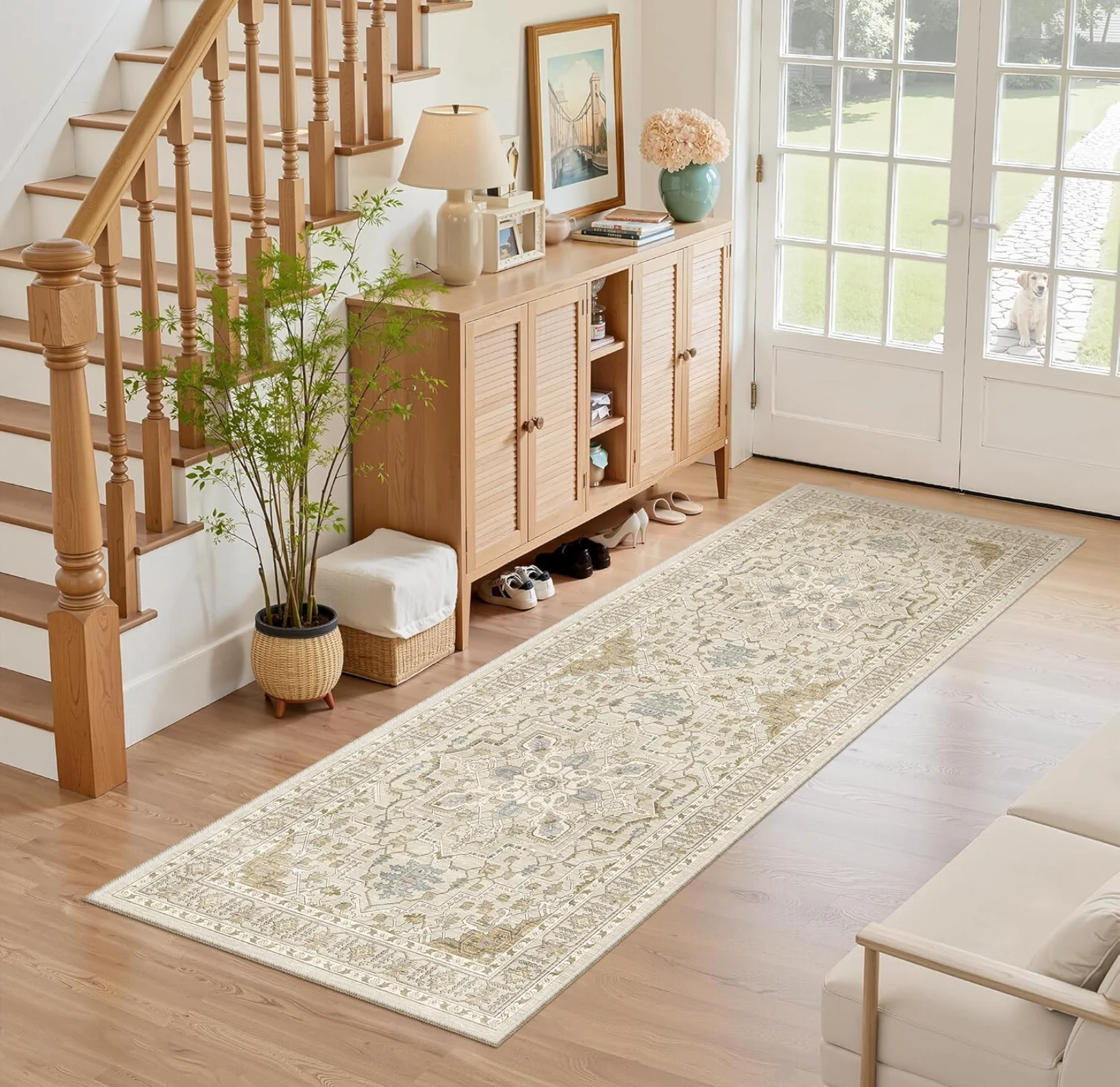 Boho Retro Long Floor Rug Non-slip Wear-resistant Hallway Runner Mat for Bedroom Living Room Home Decoration Carpet