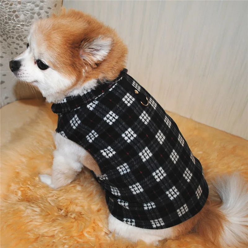 Polar Fleece Checkered Pet Vest For Autumn And Winter Elastic Fabric Warm Fashion Dog Clothes Thickened Plaid