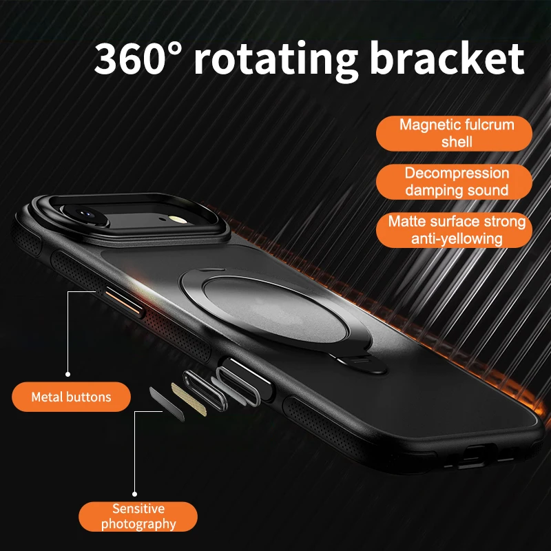 KEYSION 360° °   Obrotowy magnetyczny pierścień stojący etui MagSafe do iPhone 17 17 Air Matowe Przezroczyste Odporne na Wstrząsy Plecki Telefonu — zdjęcie produktu 2