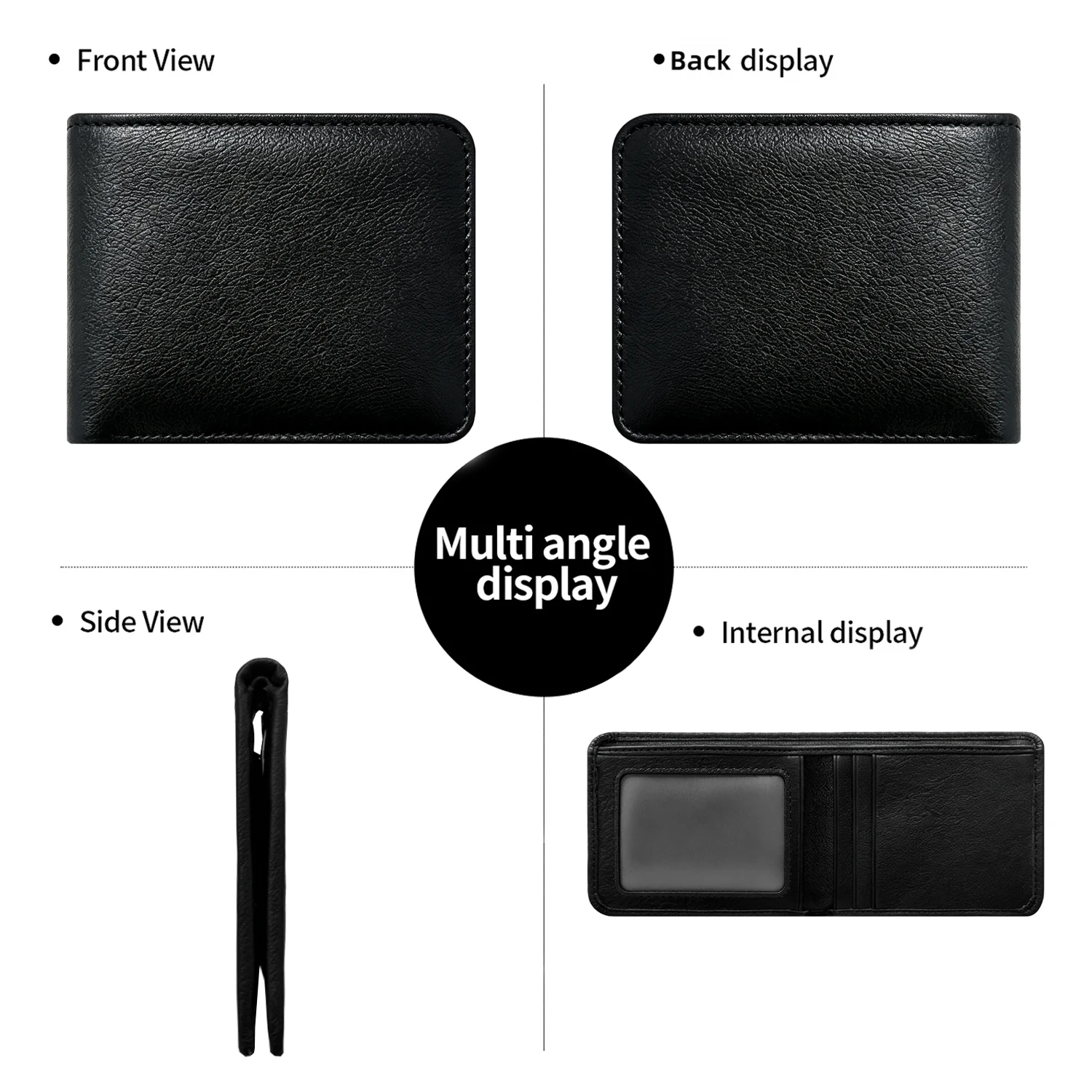 Herren-Geldbörse aus echtem Leder, schlankes Bifold-Modell, leichte, kurze Geldbörse mit 3 Kartenfächern, Ausweisfach und 2 Fächern für Bargeld. – Detail 3