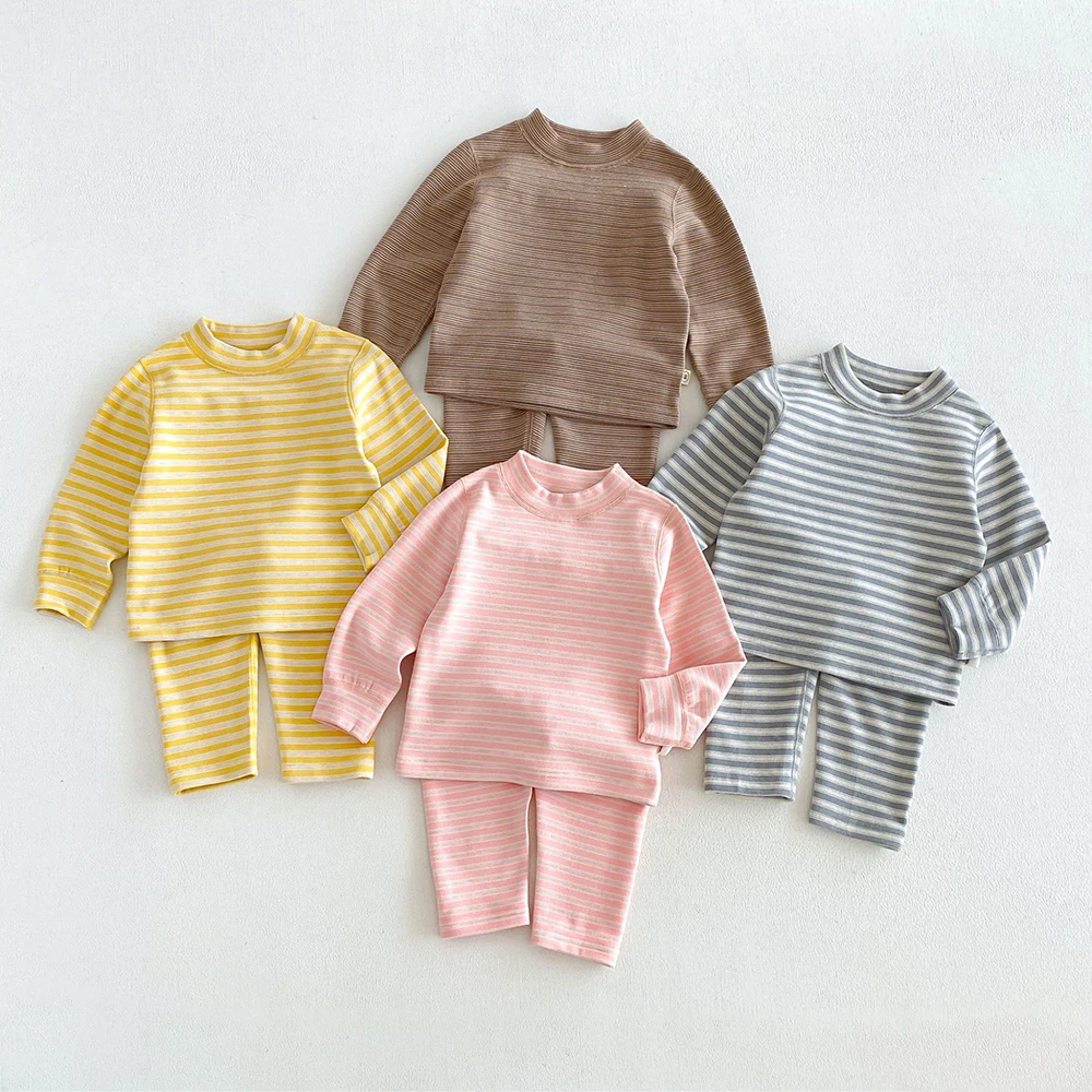 Autumn Pajamas for Children 1-6T Stripe Kids Pajamas Warm Boys Sleepwear 4 Colors Girls Homewear Set