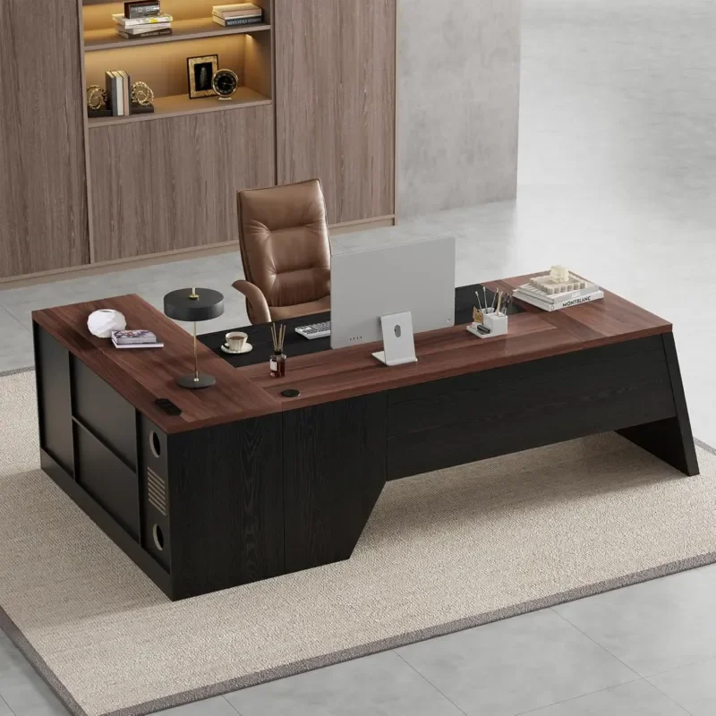 

Epecoya L-Shaped Executive Desk with Drawer 78 Inch Large Home Office Desk Cord Management Power Outlet Modern Computer Table