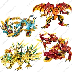 2024 Creative Blocks Ninja Series Mecha Dragon Black Dragon Classic Anime Fiery Dragon Model Building Blocks Bricks Kid Toy Gift