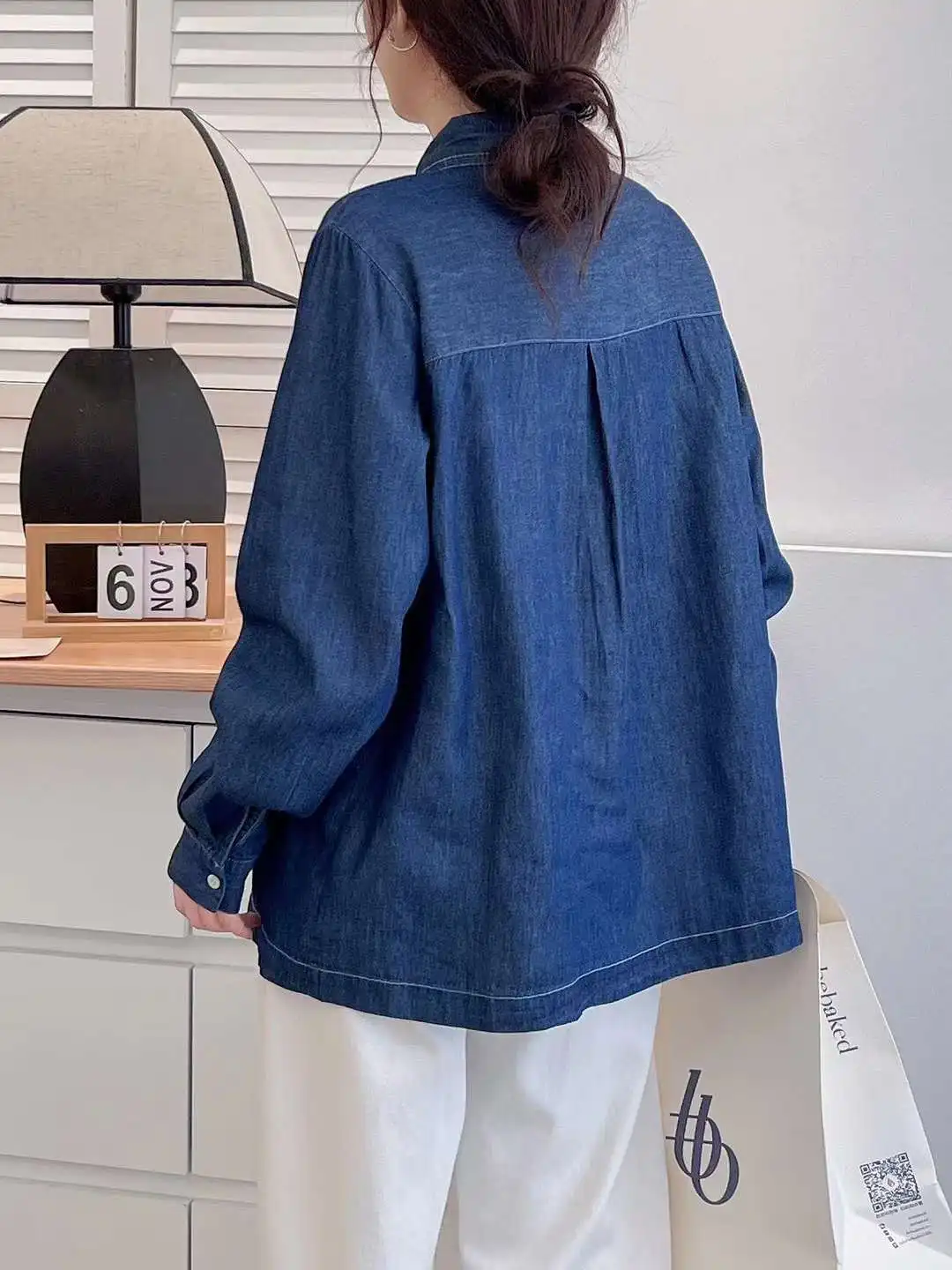 Autumn women\'s clothes women\'s denim shirt vintage flowers embroider denim blouses casual long sleeve jean shirt outwear