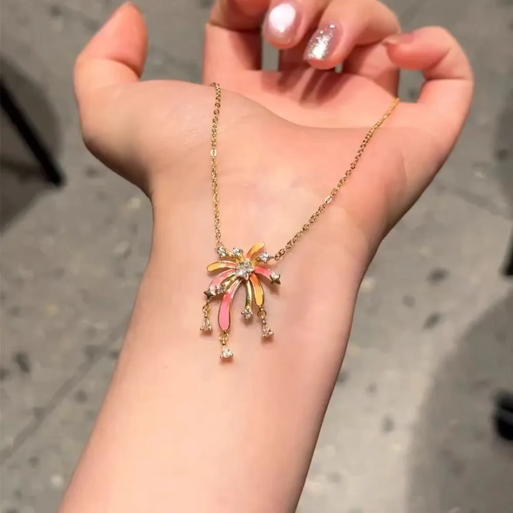 

Романтическое ожерелье с нерегулярными цветами, сверкающее, разноцветное, с инкрустацией бриллиантами, эмалью и кисточкой, цепочка на ключицу, ювелирное украшение класса люкс