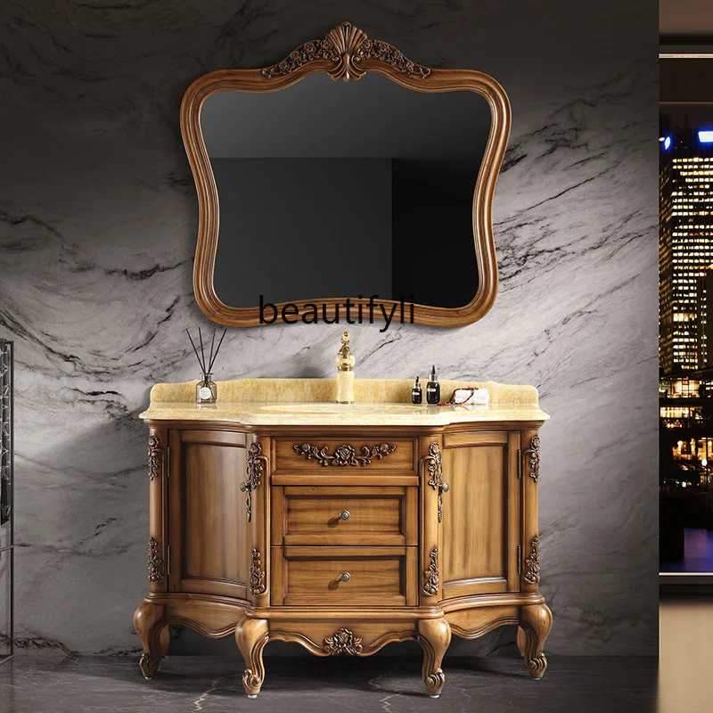 Chinese Bathroom Cabinet Marble Countertop Luxury Bathroom Cabinet Washstand Combination Wash Basin